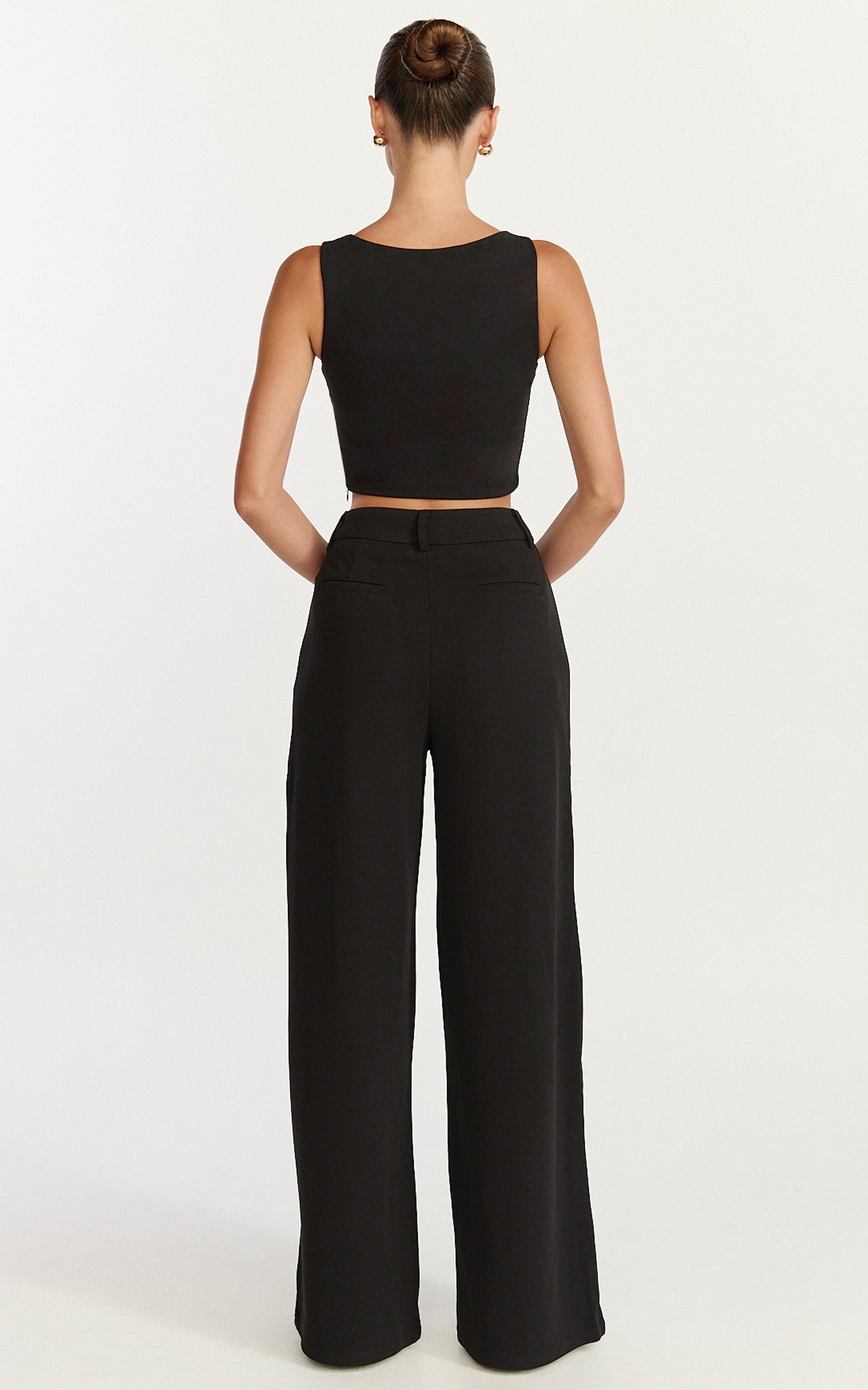Helen Two Piece Set - Crepe Twisted Top And Wide Leg Pants in Black