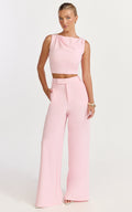 Helen Two Piece Set - Crepe Twisted Top And Wide Leg Pants in Pink