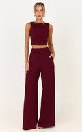 Helen Two Piece Set - Crepe Twisted Top And Wide Leg Pants in Wine
