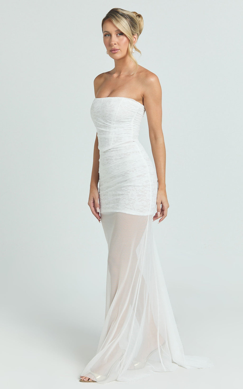Irene Two Piece Top and Skirt Set - Strapless Corset And Skirt in White