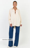 Kalpena Shirt - Ruched Side Oversized Shirt in Neutral