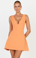 Karissa Mini Dress - V Neck Fit And Flare Dress in Orange