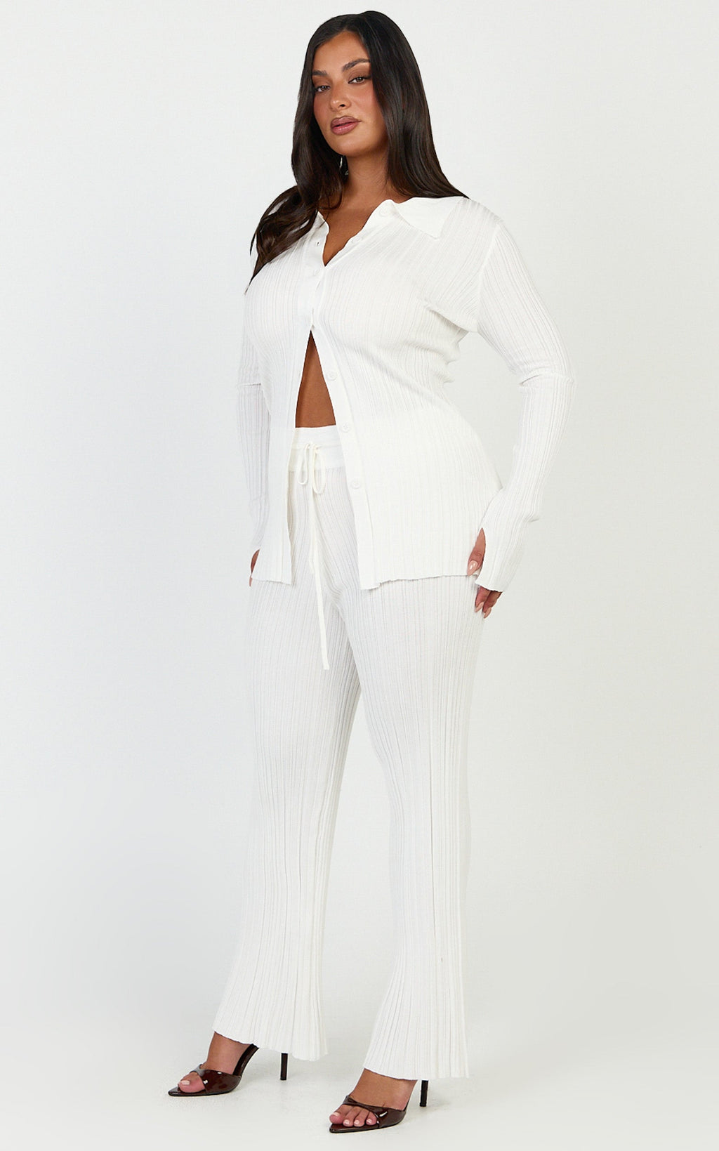 Kelsey Pants - High Drawstring Waist Knit Pants in Cream