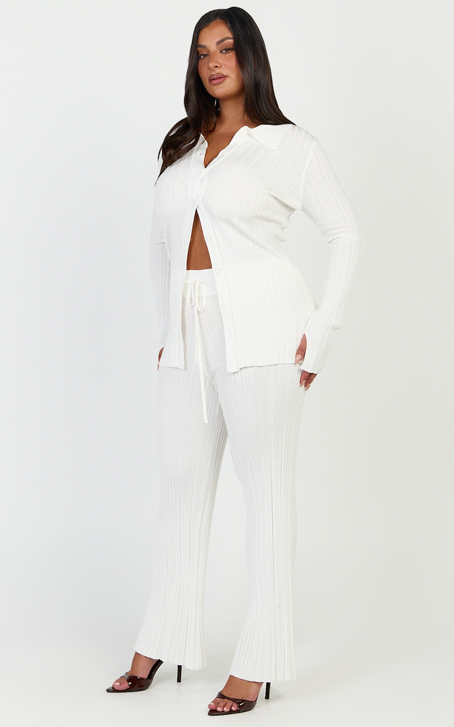 Kelsey Pants - High Drawstring Waist Knit Pants in Cream