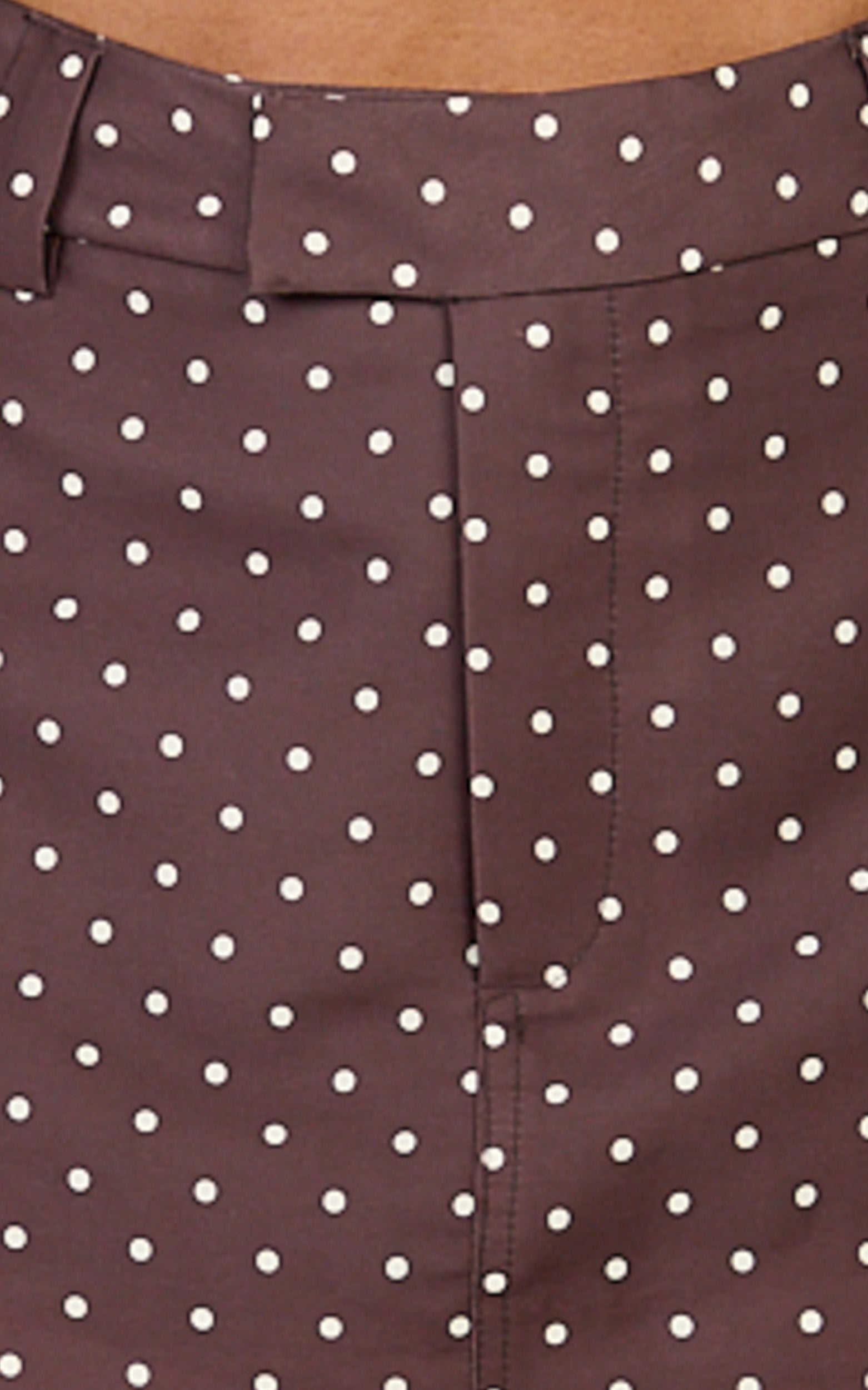Lana Mini Skirt - Structured Tailored Skirt in Chocolate/Cream Polka Dot