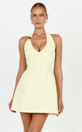 Leilani Mini Dress - Plunge Gold Hardware Fit and Flare Dress in Lemon
