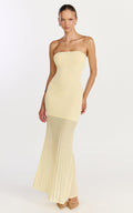 Lucy Maxi Dress - Strapless Pleated Skirt Knitted Dress in Lemon
