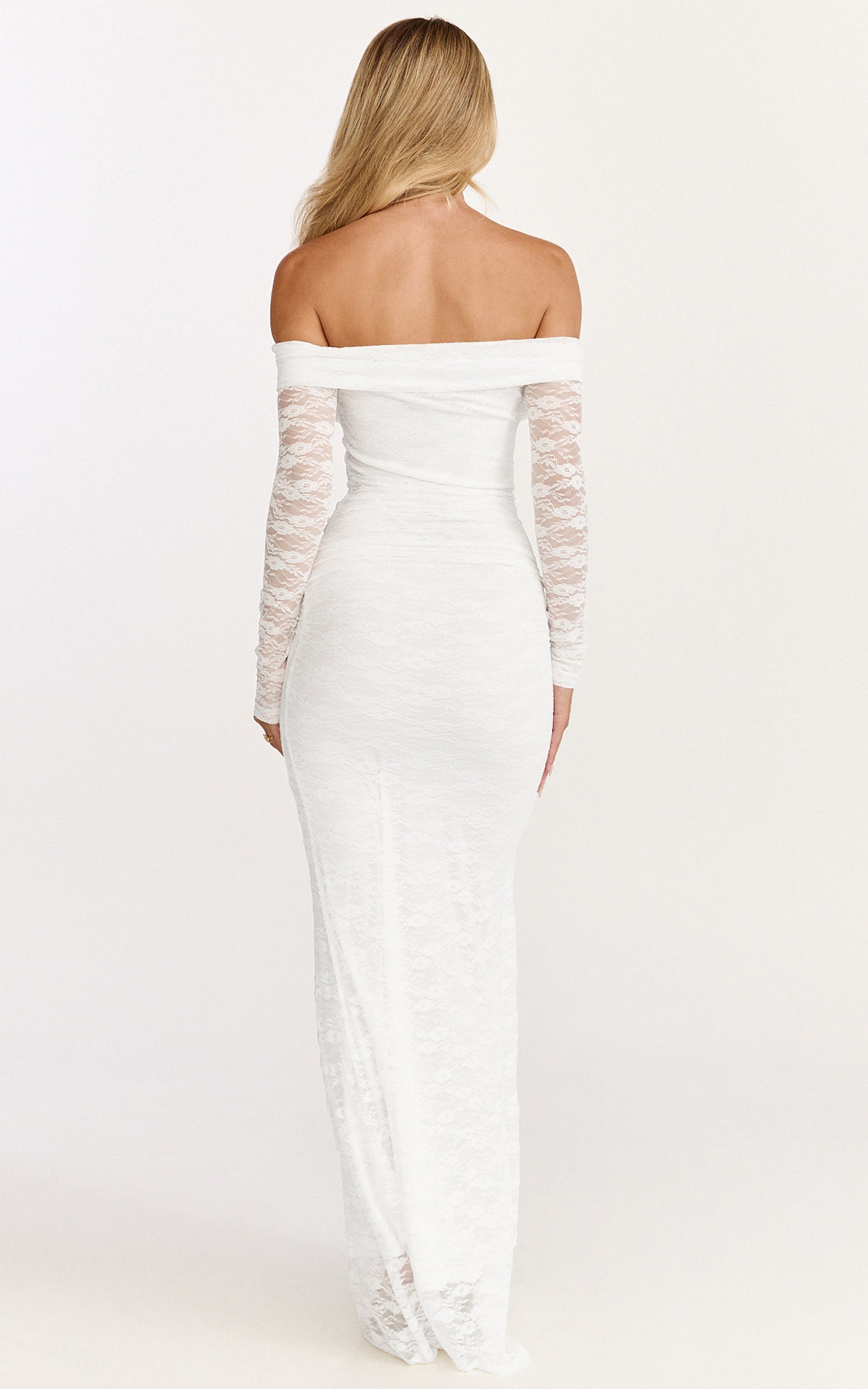 Melville Maxi Dress - Off Shoulder Long Sleeve Lace Dress in White