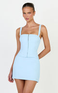 Mikey Top - Straight Neck Hook and Eye Corset Top in Blue