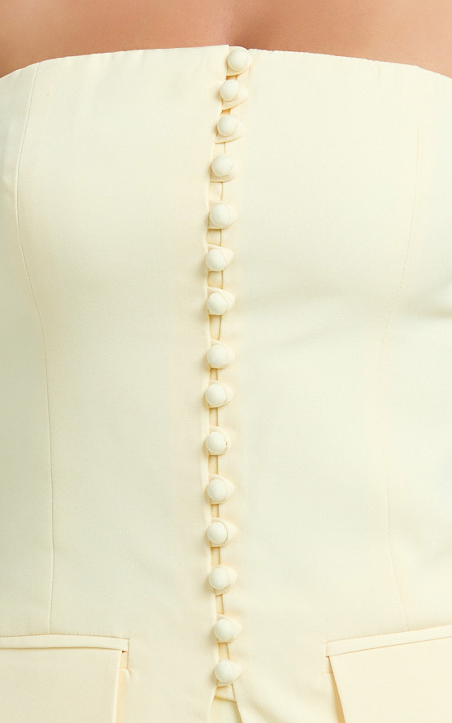 Monroe Two Piece Set - Strapless Button Down Longline Vest Top and High Waisted Mini Skirt in Butter Yellow