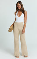 Narcisa Pants - Linen Look High Waist Bootleg Pants in Stone