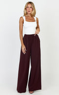 Nicole Pants - High Waist Elasticated Gathered Waist Wide Leg Pants in Wine