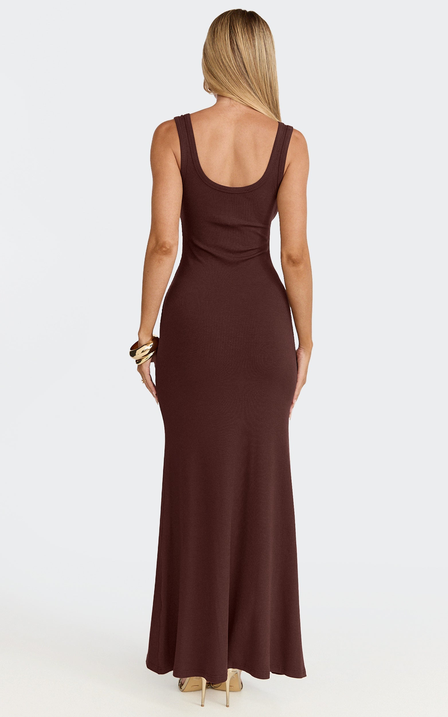 Odette Maxi Dress - Scoop Neck A Line Dress in Chocolate