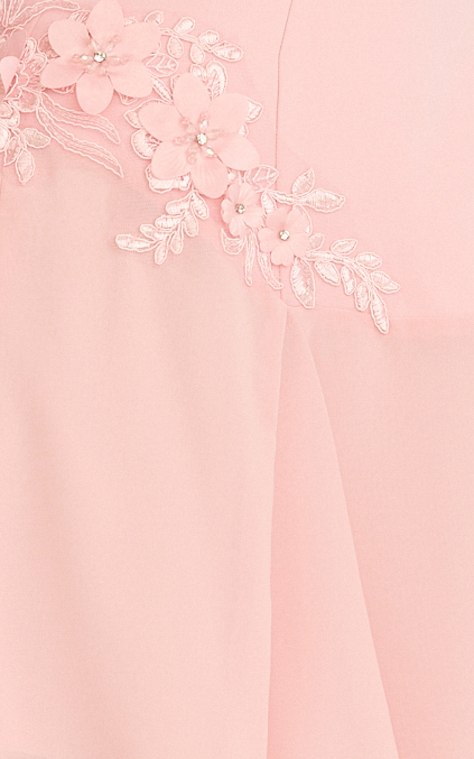Penny Mini Dress - Strapless Corset Bodice Floral Embellished Godet Dress in Soft Pink