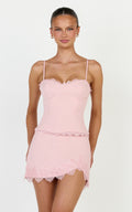 Primrose Mini Skirt - Side Split Lace Insert Slip Skirt in Pink