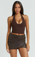 Rachel Top - Halter Fitted Top in Chocolate
