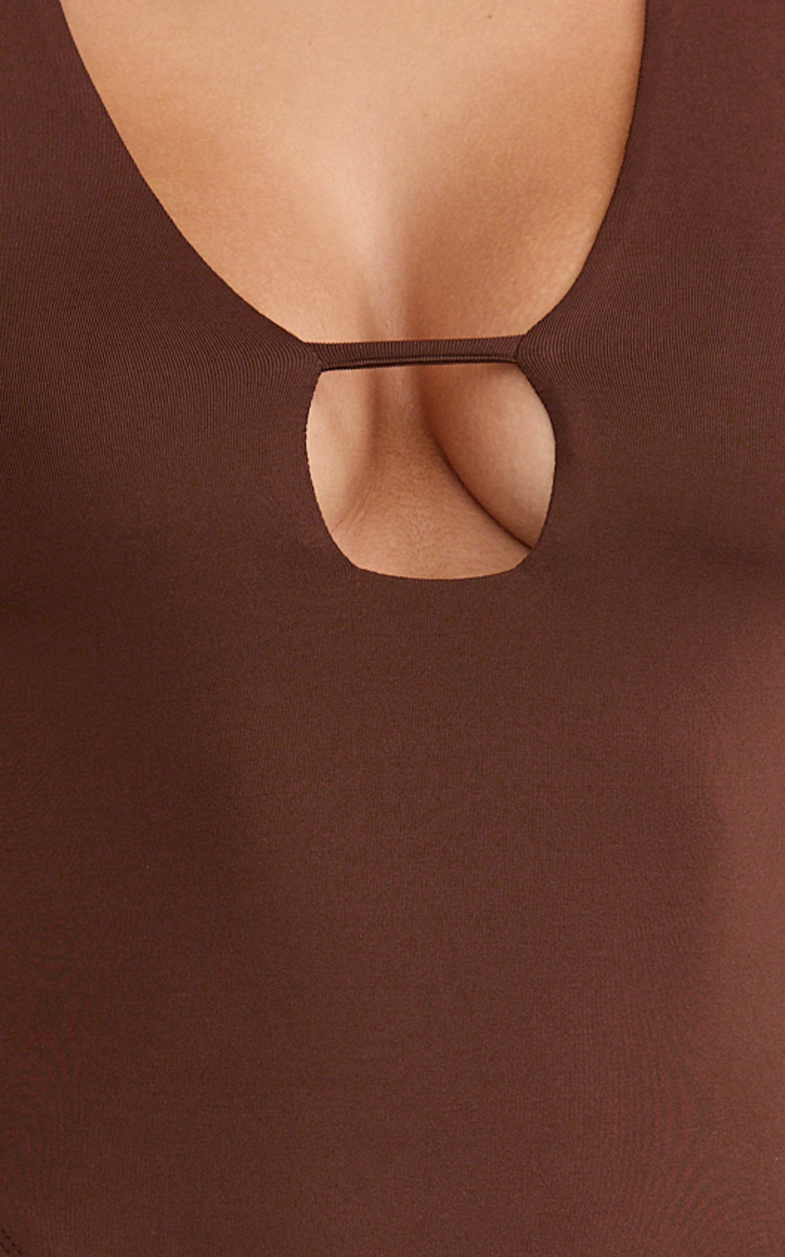 Ricki Bodysuit - Plunge Neck Long Sleeve Bodysuit in Chocolate