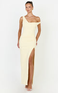 Rina Maxi Dress - Off Shoulder High Split Dress in Lemon