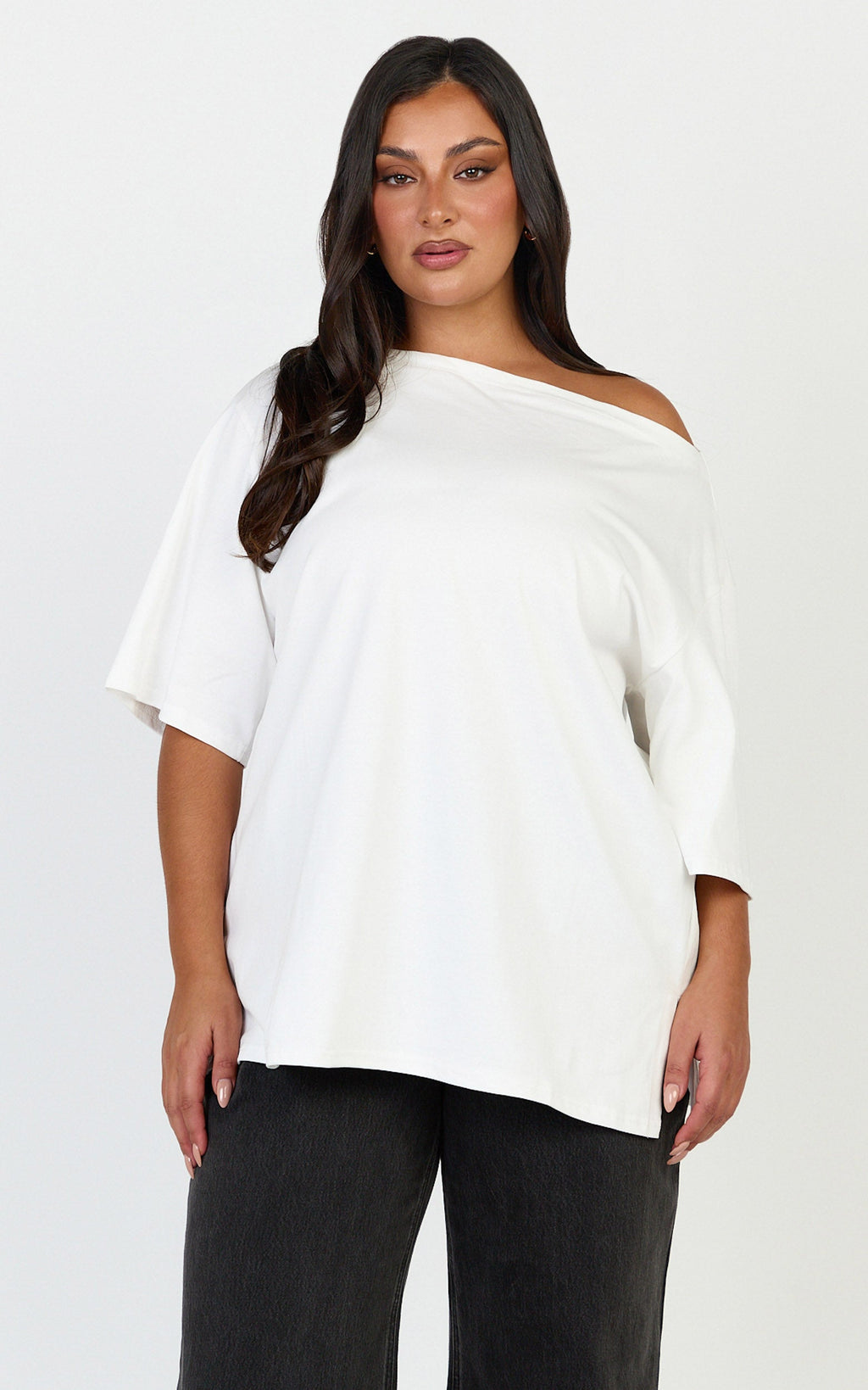 Ruby Top - Off Shoulder Asymmetrical T-shirt in White