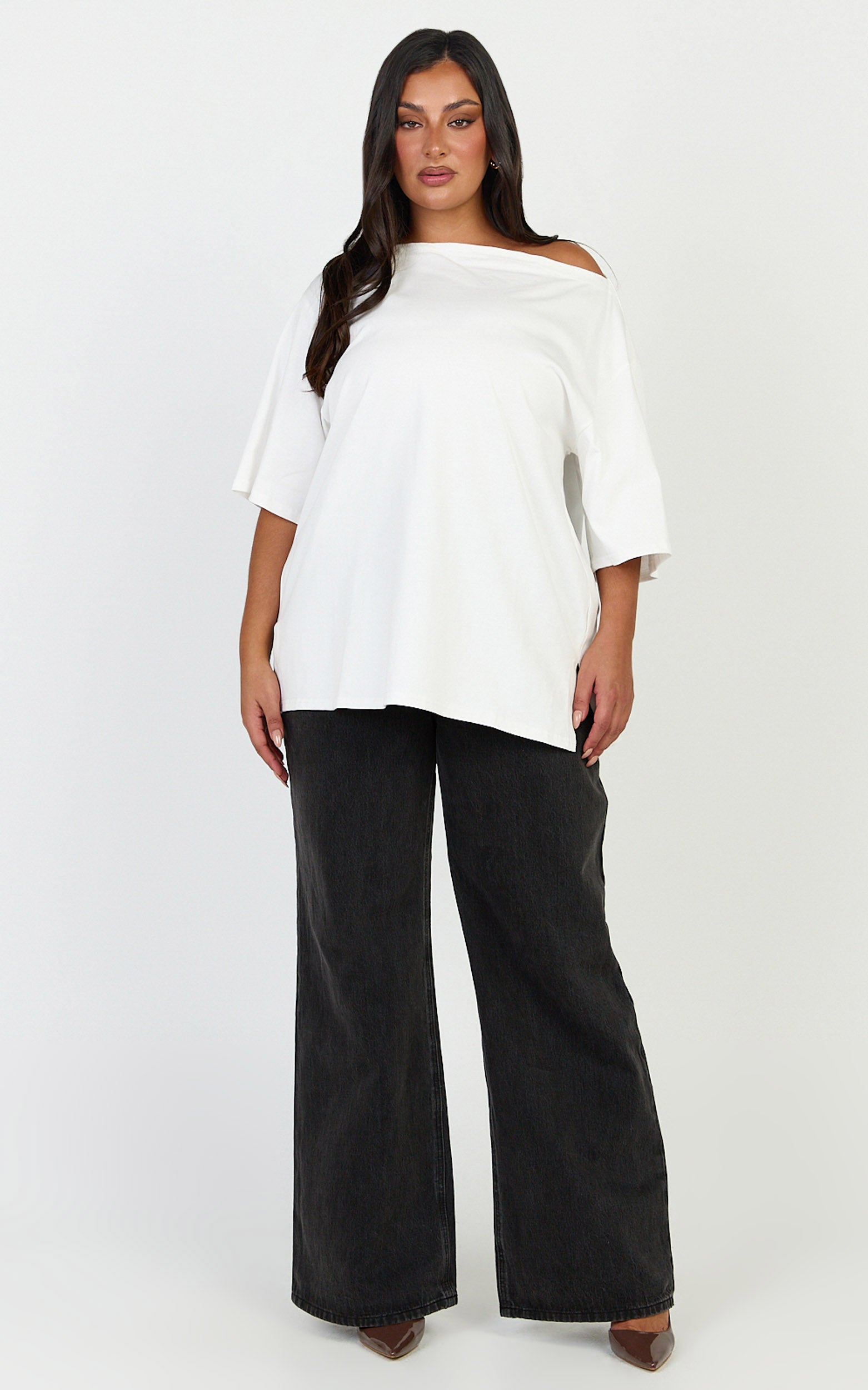 Ruby Top - Off Shoulder Asymmetrical T-shirt in White
