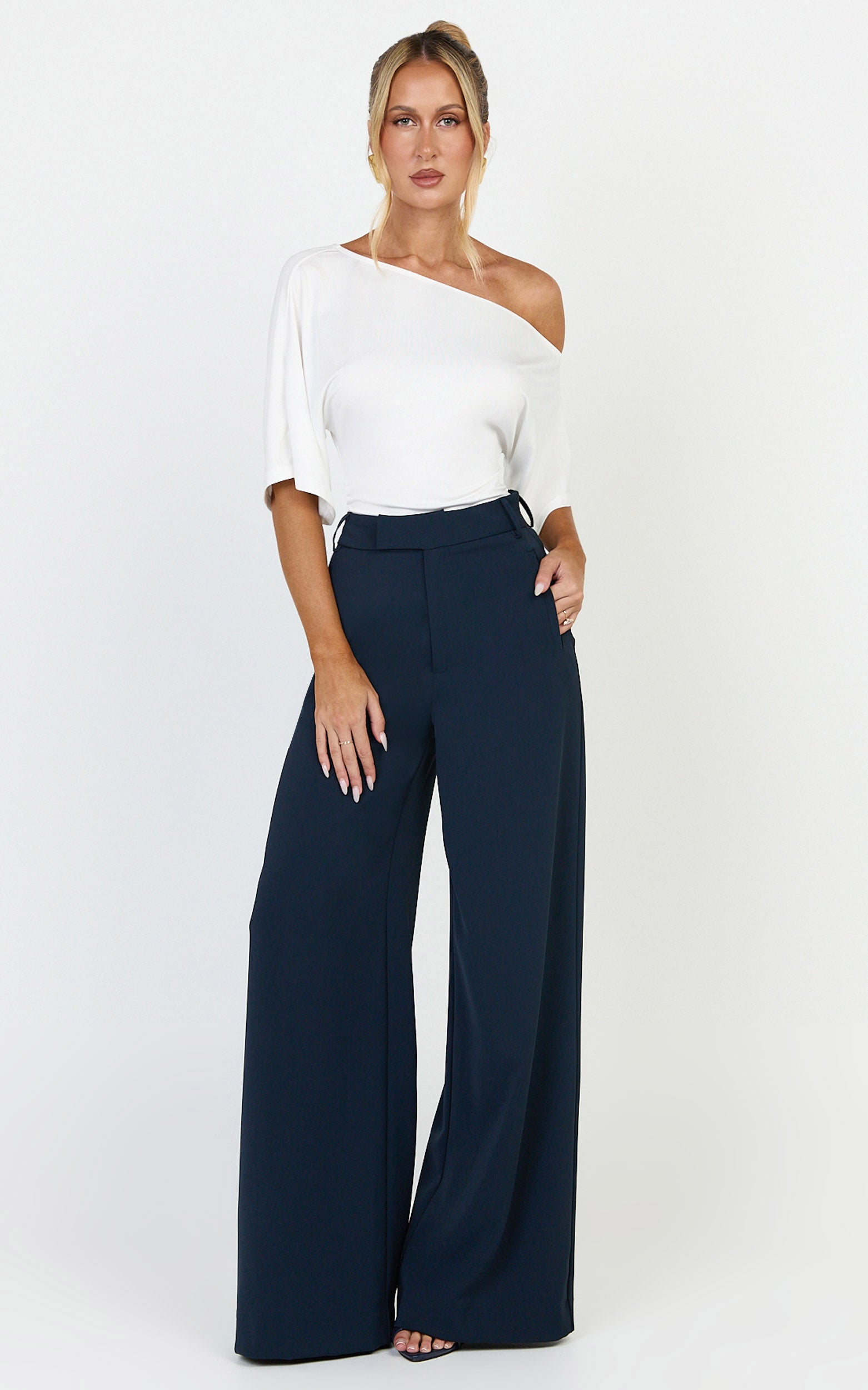 Selena Pants - High Waisted Wide Leg Tailored Pants in Navy