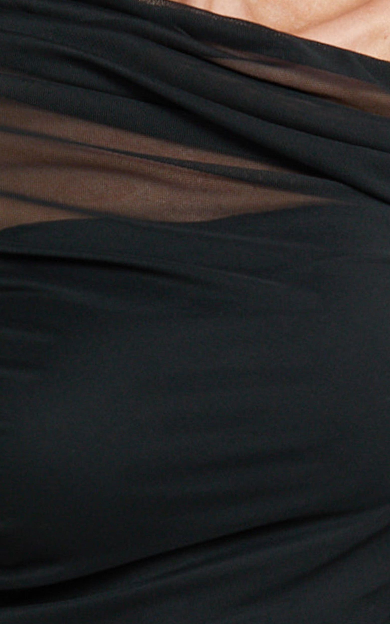 Sophia Top - Draped One Shoulder Mesh Overlay Top in Black