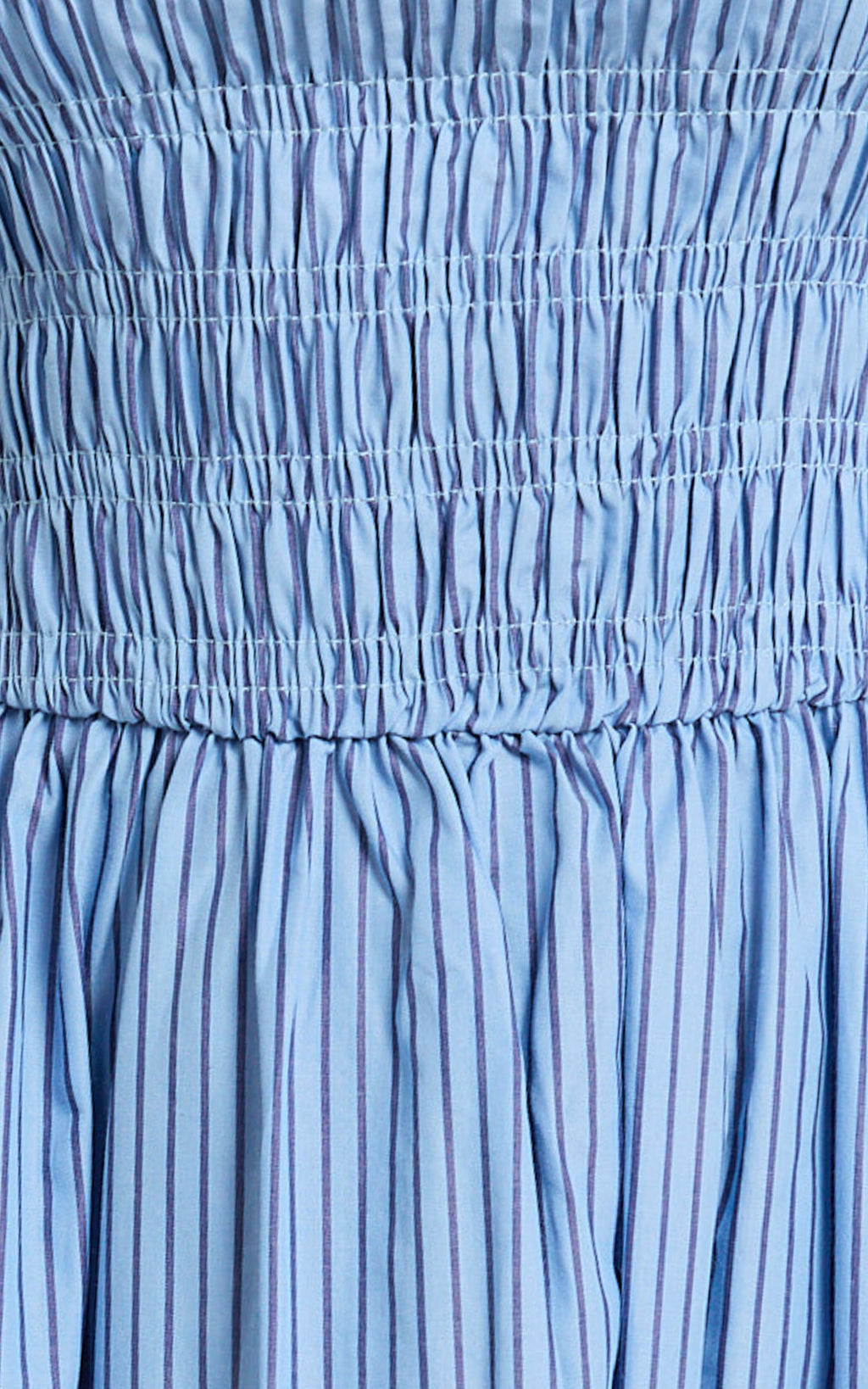 Swanson Midi Dress - Strapless Smocked Dress in Blue Stripe