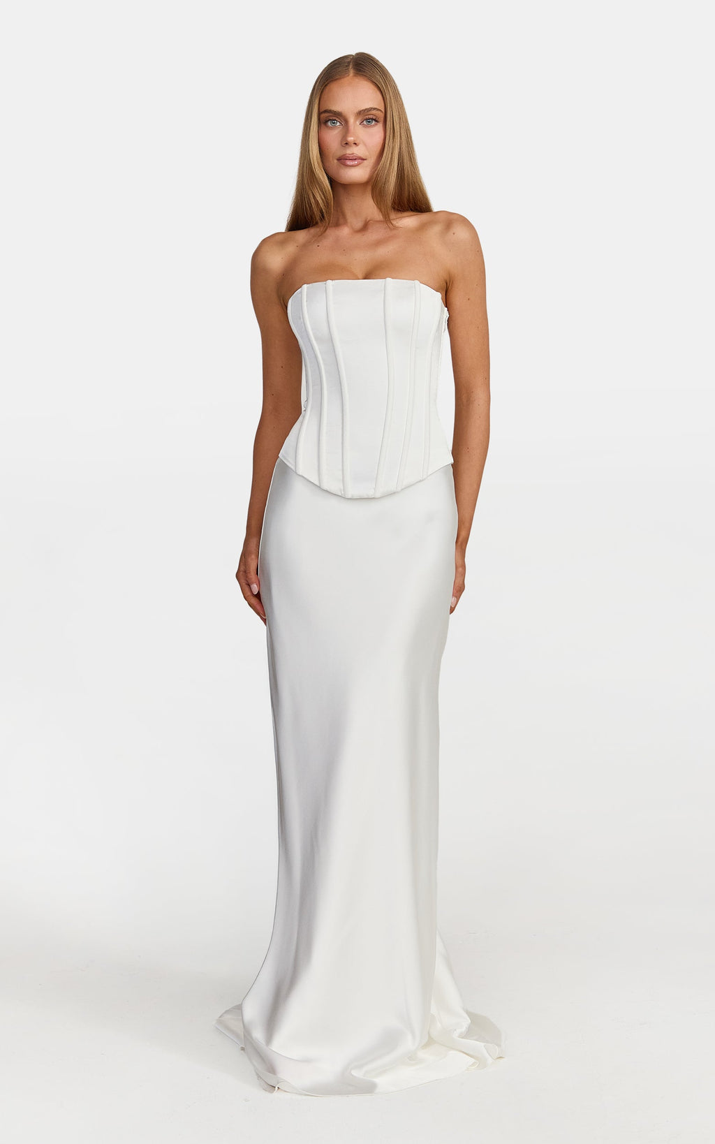 Carrie Maxi Skirt - Bias Cut Skirt With Train in White