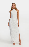 Molly Midi Dress - Backless Lace Halter Dress in White