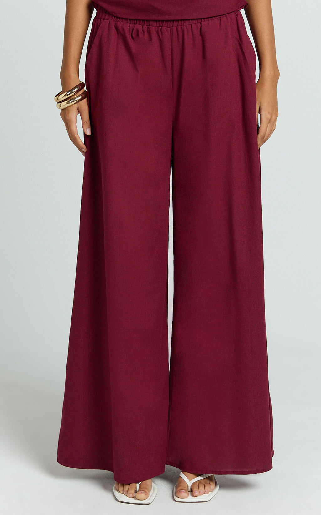 Tamara Pants - High Elasticated Waist Wide Leg Pants in Berry