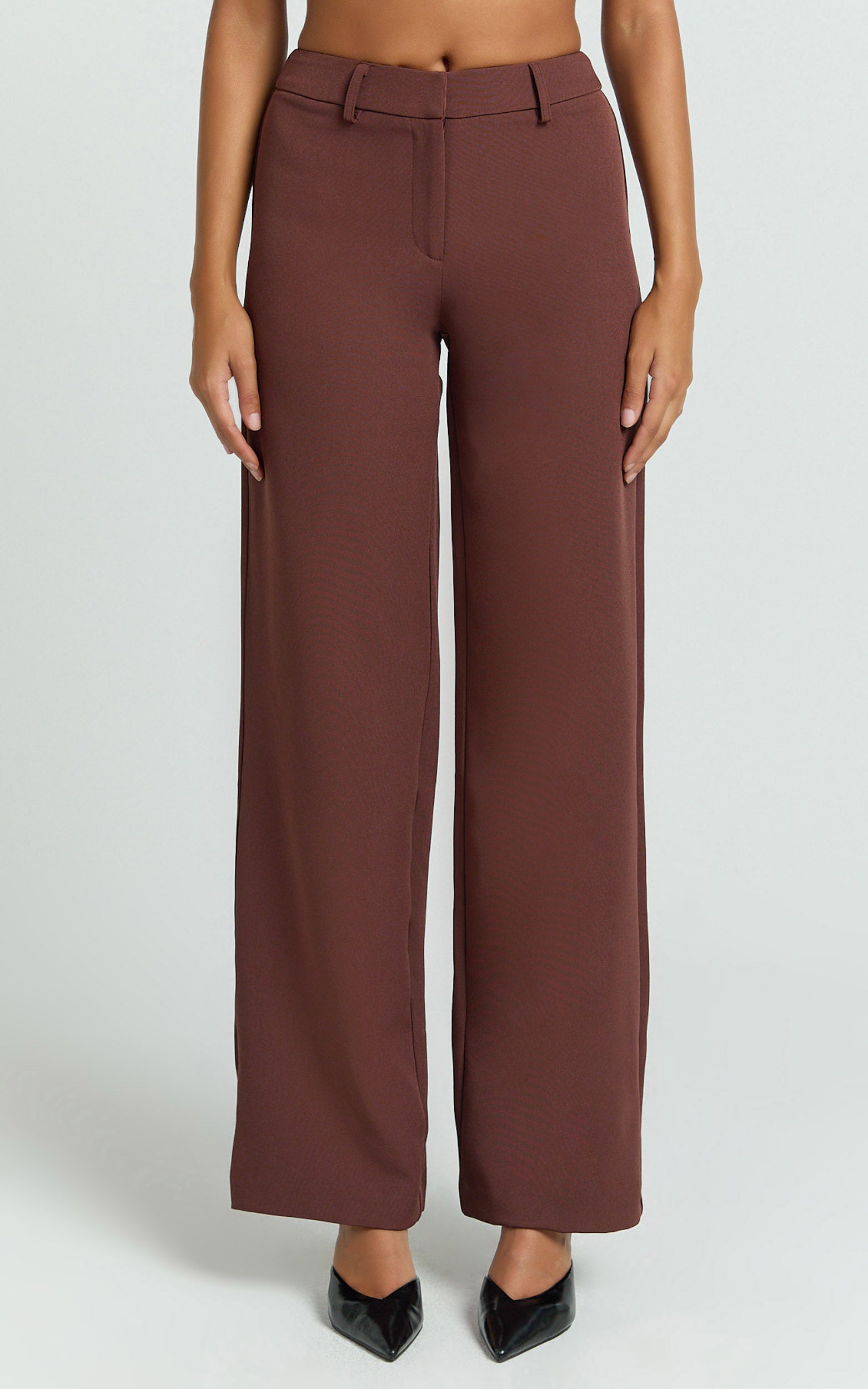 Tessa Pants - Mid Rise Straight Leg Tailored Pants in Brown
