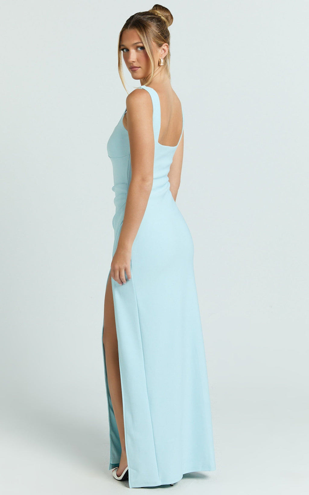 Thelma Maxi Dress - Square Neck Bodycon Dress in Light Blue