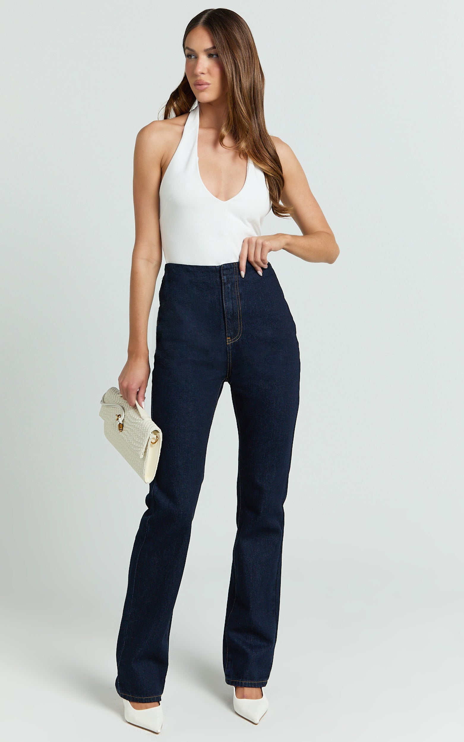Tianna Jeans - High Waisted Fitted Straight Leg Jeans in Indigo Wash
