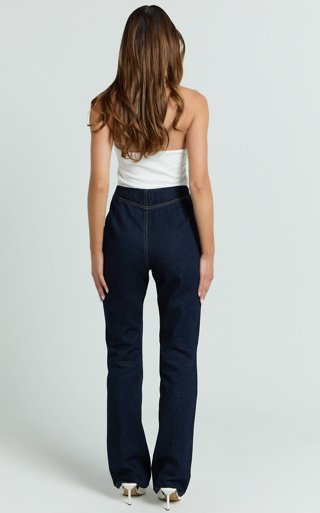 Tianna Jeans - High Waisted Fitted Straight Leg Jeans in Indigo Wash