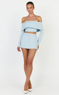 Ursula Top - Long Sleeve Off Shoulder Cropped Top in Baby Blue