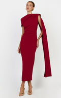 Visenta Midi Dress - Asymmetrical Sleeve Dress in Wine