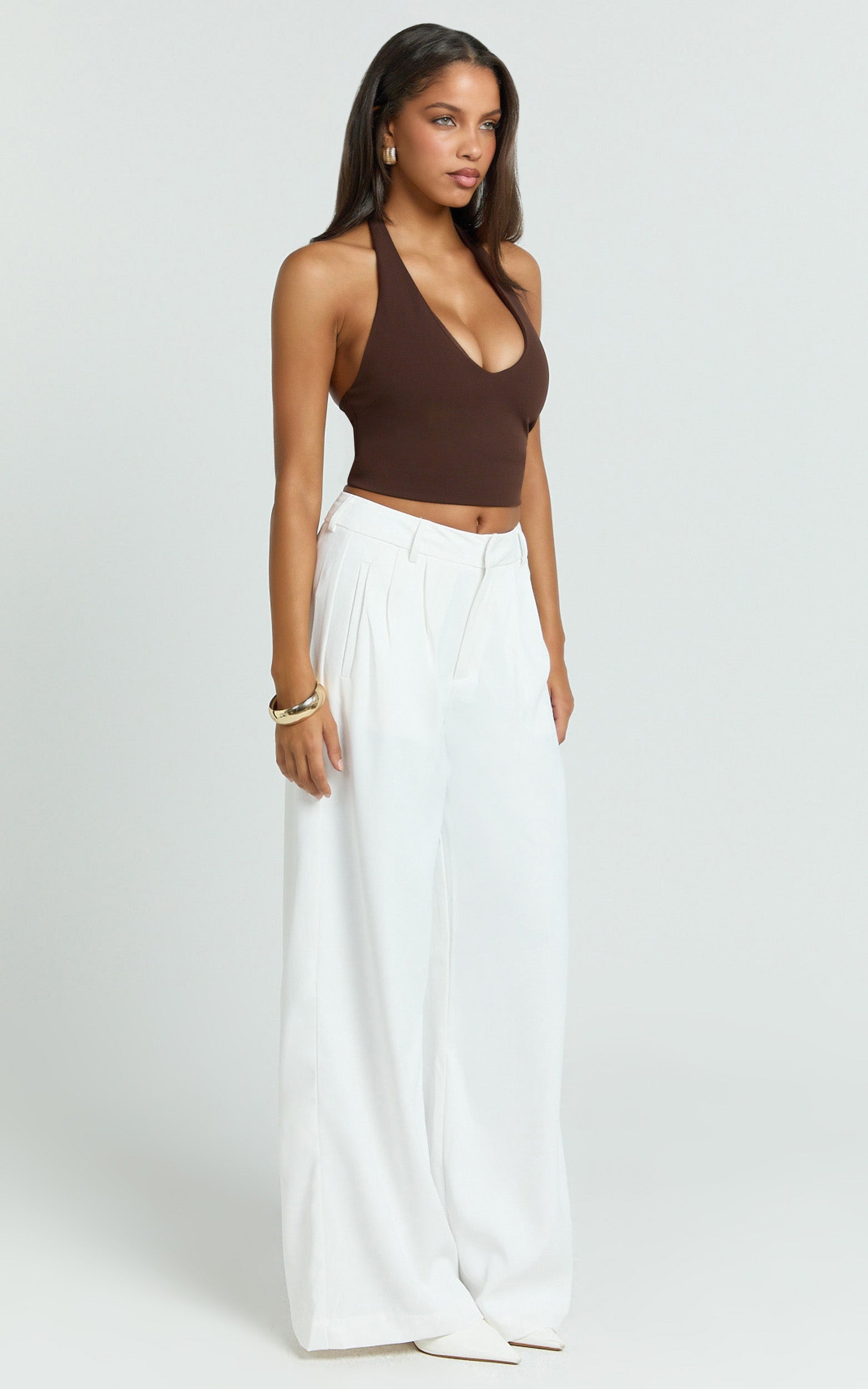 Xandria Pants - Double Pleated Wide Leg Pants in White