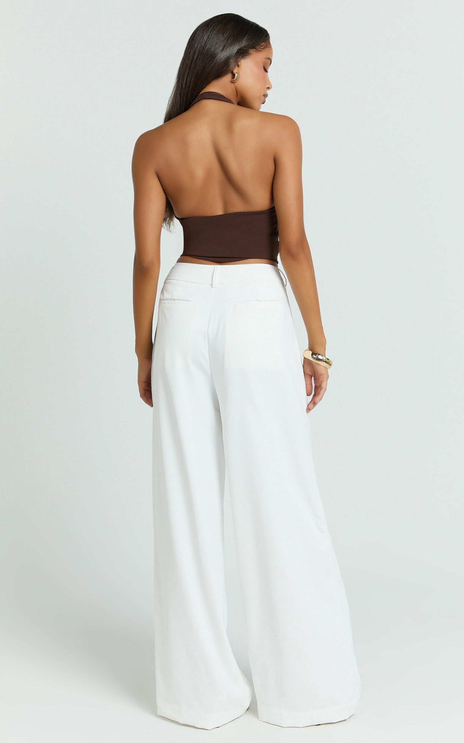 Xandria Pants - Double Pleated Wide Leg Pants in White