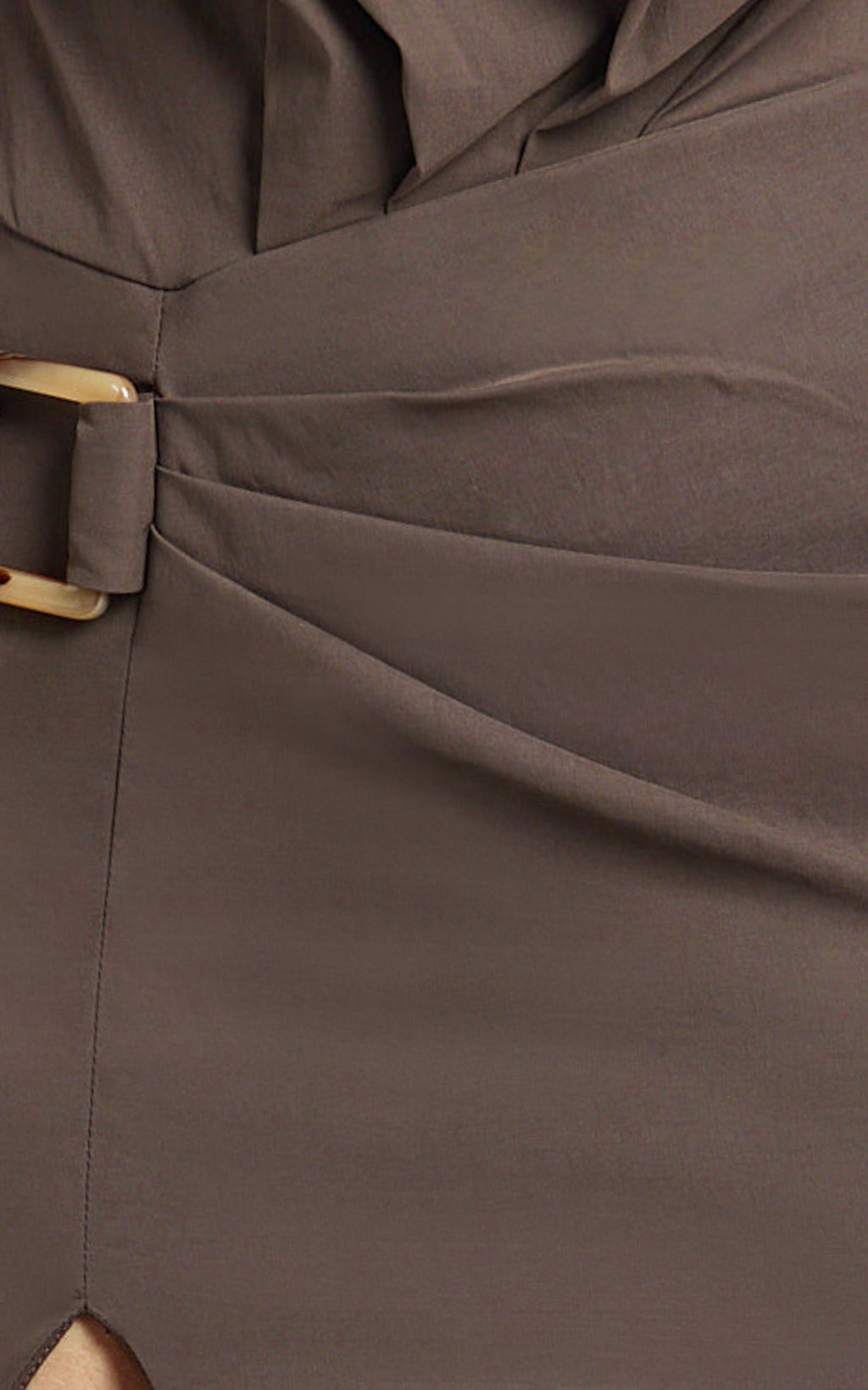 Zareena Mini Dress - Tipped Shoulder Tuck Detail Split Leg Dress in Chocolate